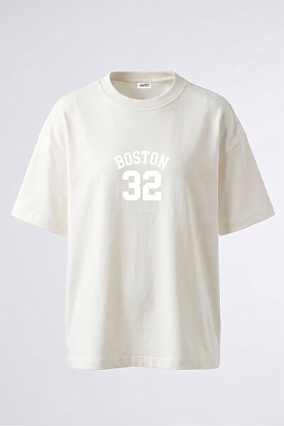 Anetos Boston 32 Design Back Printed Cotton White Oversize T-Shirt