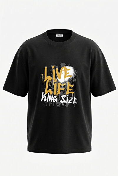 Anetos Tricou oversize negru din bumbac cu imprimeu pe spate Street Art Design