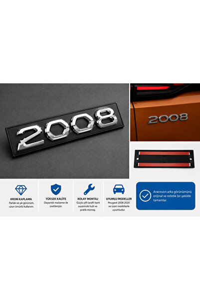 İthal Peugeot 2008 Bagaj Yazısı Krom Arka Bagaj Amblemi 2020 ve Üzeri Uyumlu
