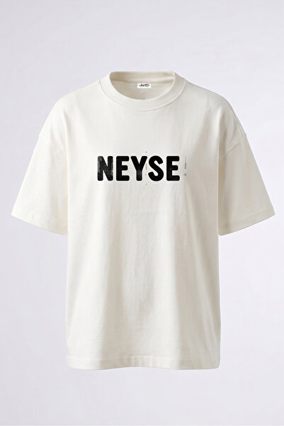 Anetos Tricou supradimensionat alb din bumbac cu imprimeu pe spate Neyse Grun...