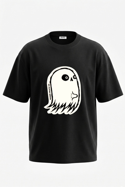 Anetos Tricou negru supradimensionat din bumbac cu imprimeu Ghost Design