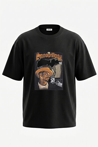 Anetos Snoop Doggy dizajn, pamučna crna oversize majica sa štampanim leđima