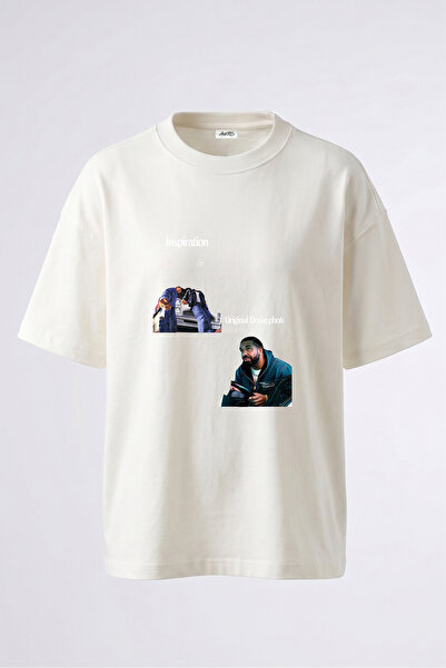 Anetos Tricou supradimensionat din bumbac alb cu imprimeu pe spate Drake Joe ...