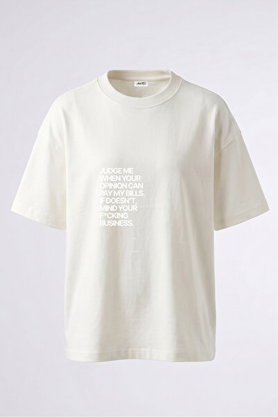 Anetos Tricou oversize alb din bumbac cu imprimeu pe spate Mind Your Business...