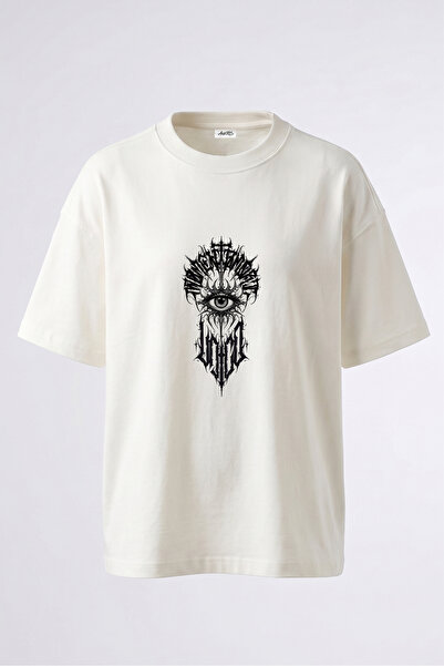 Anetos Tricou oversize alb din bumbac cu imprimeu pe spate Illuminati Gothic ...