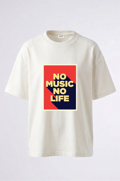Anetos Tricou supradimensionat alb din bumbac cu imprimeu pe spate No Music N...