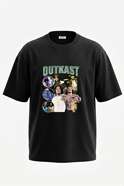 Anetos Tricou oversize negru din bumbac cu imprimeu pe spate Outkast Design