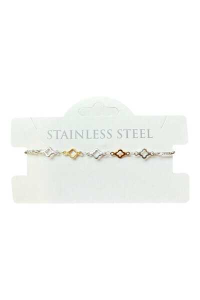OGHAMAY Silver Color Van Cleef Chain Yellow White Elevator Steel Bracelet - 3622
