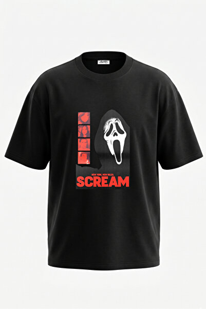 Anetos Tricou oversize negru din bumbac cu imprimeu pe spate Ghostface_1 Design
