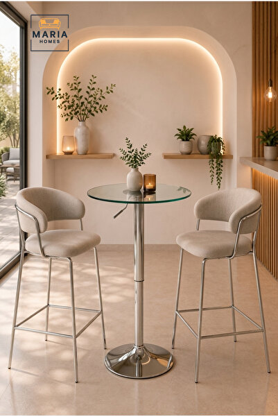 MARIA HOMES طاولة بار دائرية عصرية بسطح زجاجي، طاولة بيسترو، طاولة عالية للمق...