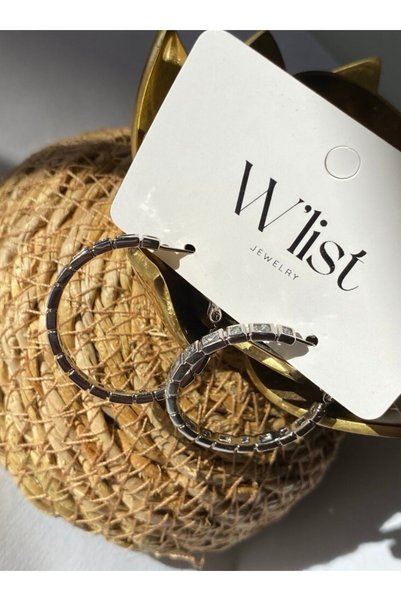 Wish List Jewelry Çelik Taşlı Büyük Halka Küpe