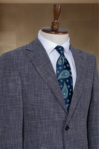 Sergio Ferraro Navy Blue Textured Slim Fit Classic Men's Blazer Jacket