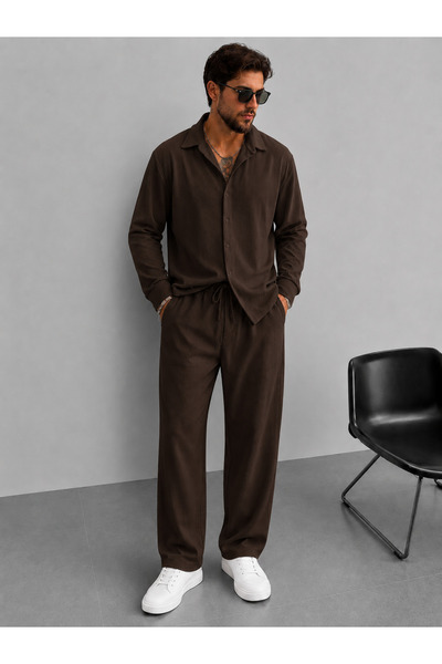 S&A DESIGN Set de pantaloni largi și cămașă din țesătură otomană de vară pent...