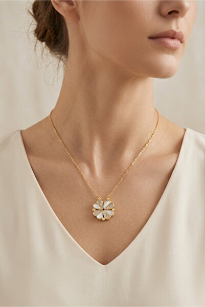 U&Gi Moda Zircon Stone Magnet Gold Steel Women's Heart Necklace