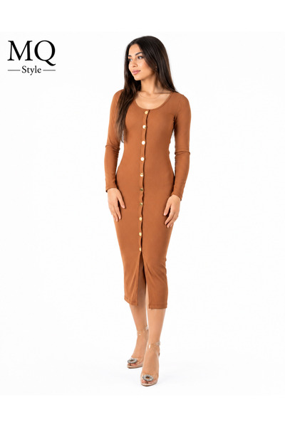 MQ Casual Midi Dress with Front Buttons Tight Fitting Dress from Turkish Coll...