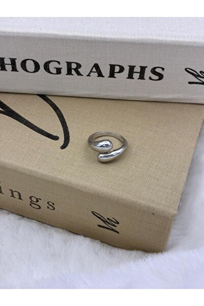 Hedef Bijuteri Silver Color Double Drop Model Basic Adjustable Brass Ring T1