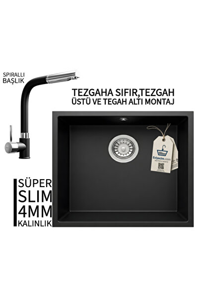 RealStone Steep 50 Siyah Granit Evye & Sümela Siyah Uyumlu Batarya Seti