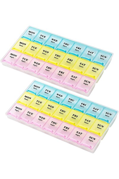 NASAQ Weekly Pill Organizer - (Pack of 2) 21 Day Pill Planners for Pills Vita...