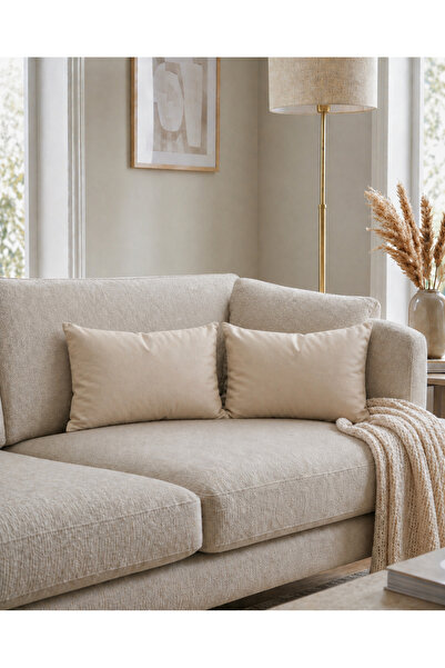 Econice Double-Sided Duck Linen, Light Brown Waist Cushion Cover, 2 Pieces