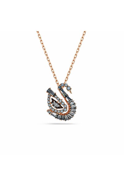 Swarovski Swan Kolye, Karışık kesimler, Kuğu, Siyah, 18k pembe altın rengi yüzey