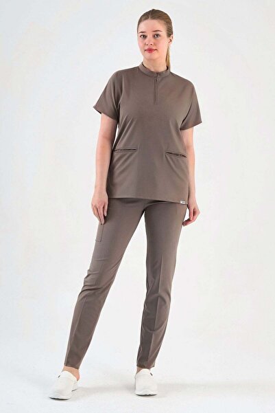 Owlet Medikal Costum chirurgical cu fermoar din Lycra, culoare nurcă închisă