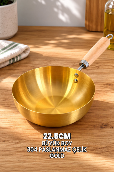 Destpak (22.5cm) Gold Pan (Large) - Japanese Style Gold Wok Pan - Full Round ...