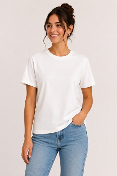 Nirvana Butik Kadın T-shirt %100 Pamuk Penye Kumaş Düz Renk Baskısız Bisiklet...