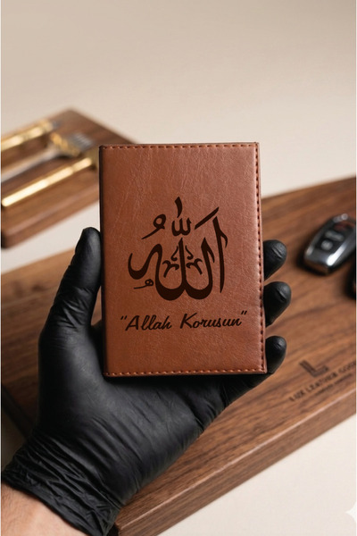 Yalıgraf Reklam Tabela Allah Bless Brown Tan Leather Stitched Vehicle License...