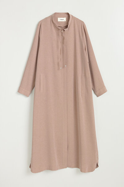 Nihan Plus Size Lace Detailed High Collar Ferace - Light Brown