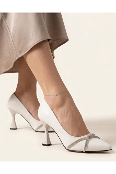 Gönbeler White Stone Stiletto Women's Evening Dress Shoes 8 cm Thin Heels Sty...