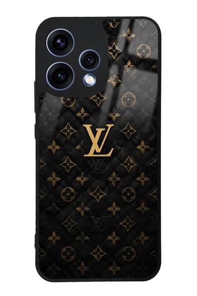 Spoyi غطاء هاتف لامع بتصميم LV باللون الأسود والذهبي لهاتف أوبو رينو 15
