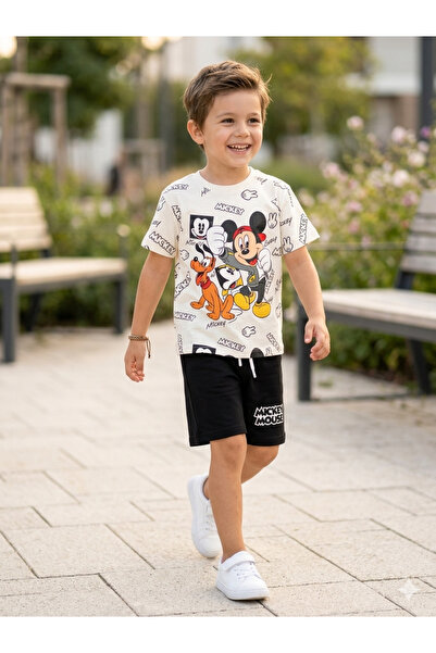 moda rüyası Boy's Mickey Mouse Printed Shorts Set Short Sleeve Summer 2-Piece...