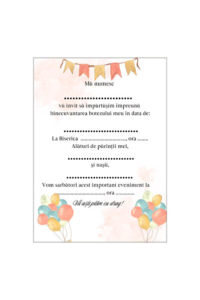 OEM Set 10 Invitatii botez 13x18 cm plic, model 47