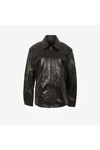 KEMAL TANCA Men's Shirt Collar Zippered Genuine Leather Coat Kdk-16