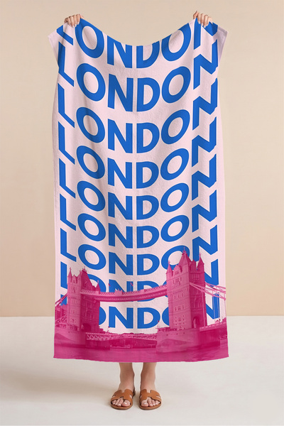 Evimde Bambaşka Prosop de plajă cu tematică Londra și vedere la oraș - Prosop...