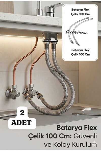ÇEÇEN HOME (2 Adet) Paslanmaz Çelik Batarya Flex, 100 Cm - 3/8 Batarya Musluk...