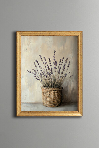 epiqart Lavender Flowers in Wicker Basket - Vintage Patterned Frame - Slim Model