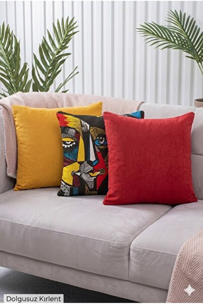 ASDİVA Set of 3 Decorative Pillow Covers Without Filling - Cubic Abstract Fac...