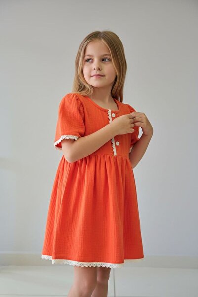 BOBBY JR KİDSWEAR Brode Detailled Muslin Children's Dress