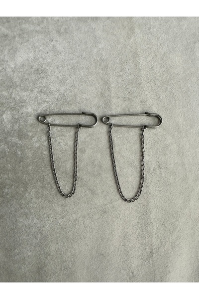e tuhafiye 2 Adet Antik Gümüş Rengi Zincirli Çelik Çengelli İğne (6,5 Cm)