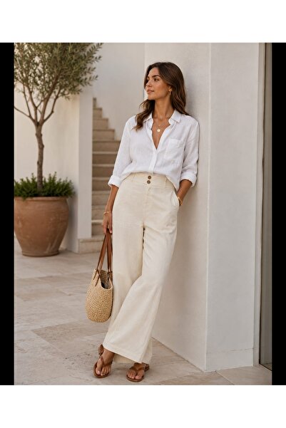 Budan Export Women's High Waist Double Button Pockets Wide Leg Flowy Bohemian...