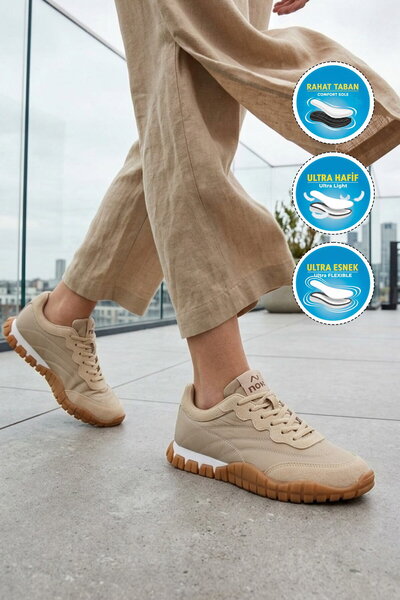 noka Beige Lace-Up Lightweight Flexible Women's Casual Shoes Axel g