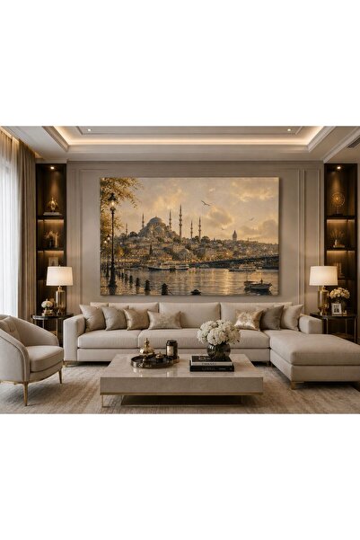 FTRMALZEMECİM İstanbul Şehir Manzarası Kanvas Tablo Boğaz ve Tarihi Siluet Te...