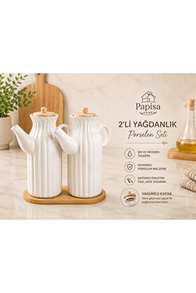 PAPİSAHOME طقم وعاء زيت بسعة 1 لتر مع قاعدة من الخيزران، وعاء زيت الزيتون، وع...