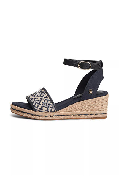 Tommy Hilfiger Kadın Orta Boy Platform Tabanlı TH Monogram Logolu Lacivert Sa...