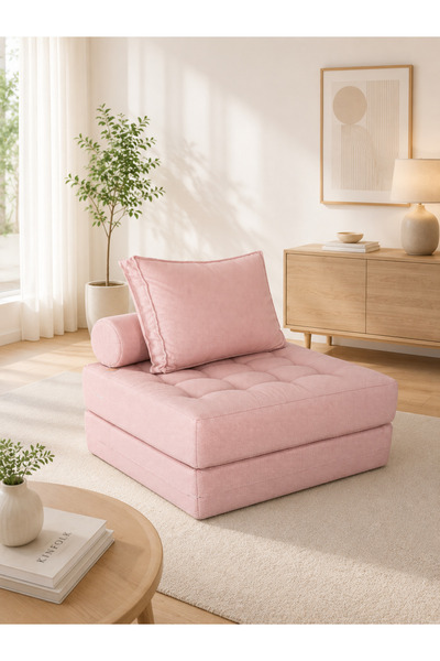 NessPot Newness Pembe Tekli Koltuk & Puf