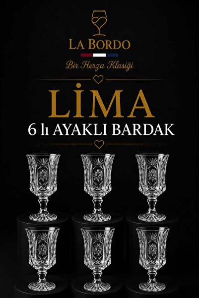 Herza House Lima 6'lı Ayaklı Kristal Cam Bardak Seti