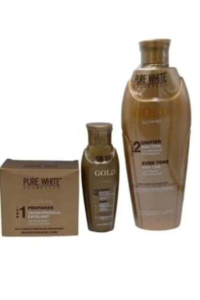 Pure White Cosmetics مجموعة تفتيح البشرة: لوشن 400 مل، زيت 100 مل، صابون 150 ...