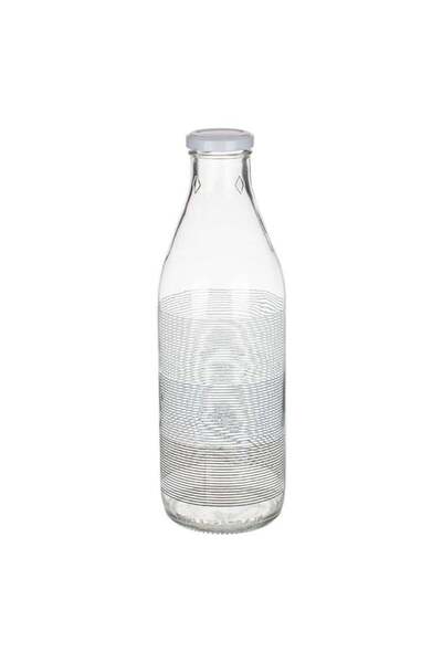 OEM Sticlă 1 L cu dungi gri-albe, design modern și capac filetat