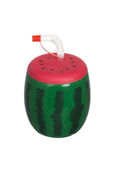 OEM Pahar Pepene Verde 3D din Plastic cu Pai, 900 ml